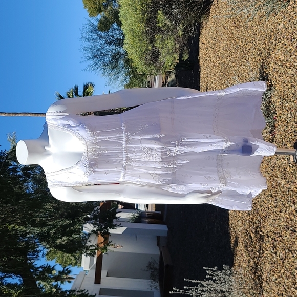 JOHNNY WAS ANTHRO White Eyelet Lace Dress S Small Embroidered Tiered Boho Sheer - Picture 6 of 16